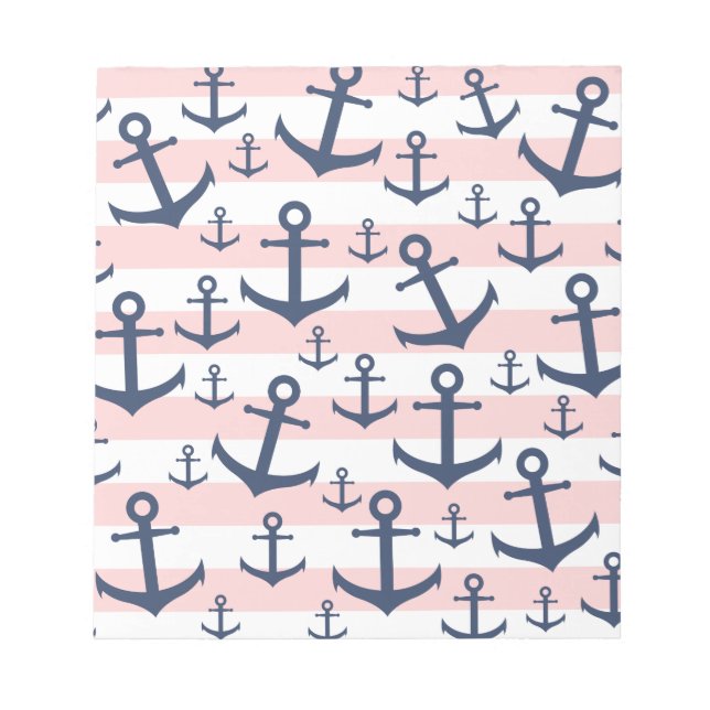 Bloc-note Motif d'ancrage bleu marine à rayures rose marine (Devant)