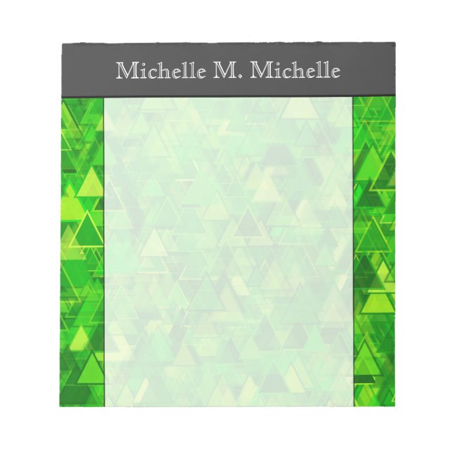 Bloc-note Motif de formes de triangle vert + nom (Devant)