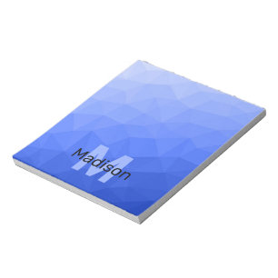 Bloc-note Motif de maillage géométrique bleu foncé Monogramm