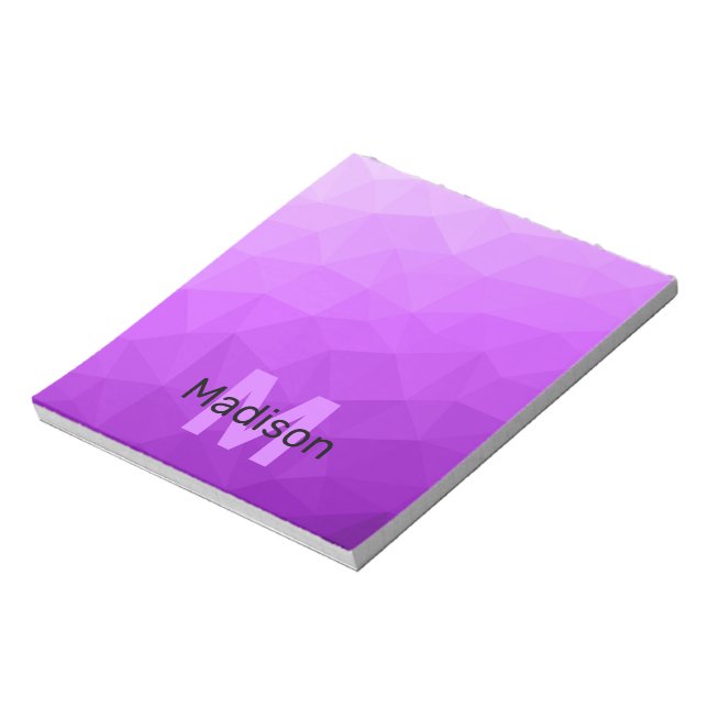 Bloc-note Motif de maillage géométrique violet Monogramme (Tourné)