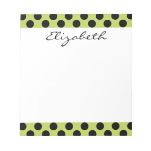 Bloc-note Motif de point chic mignon noir vert de polka de