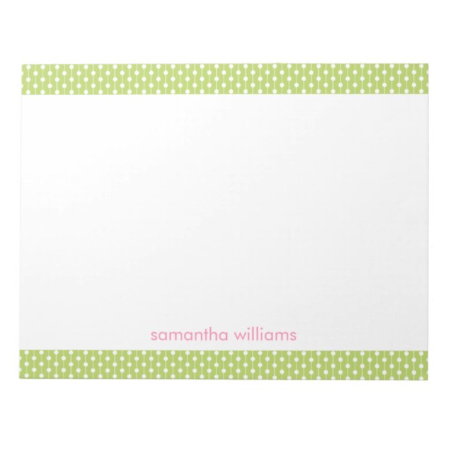 Bloc-note Motif de points et de bandes verts Personnalisé (Devant)