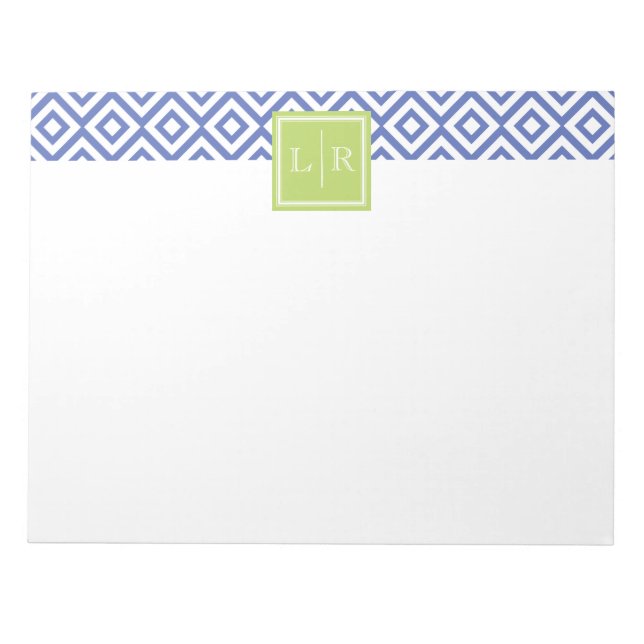 Bloc-note Motif Diamants Bleus et Monogramme (Devant)