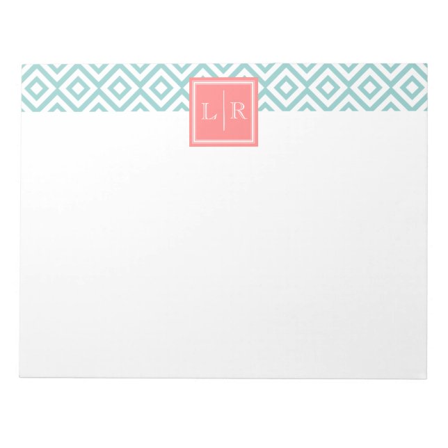 Bloc-note Motif et monogramme de diamants de la menthe (Devant)