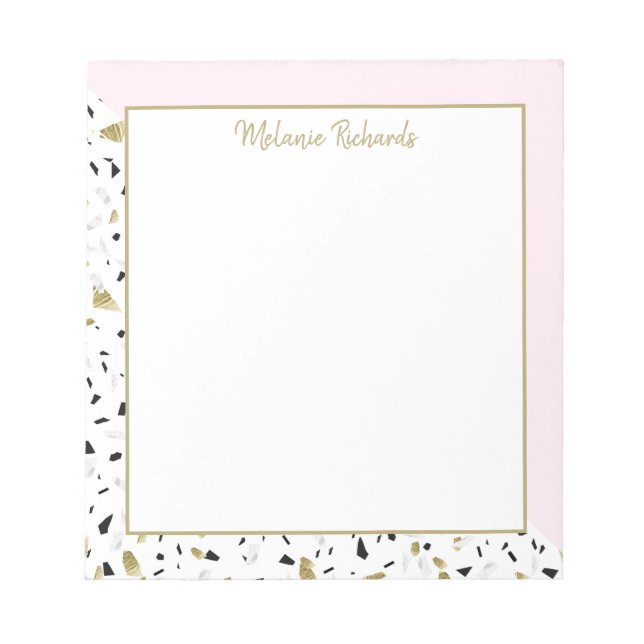 Bloc-note Motif moderne en marbre rose rose or Terrazzo (Devant)