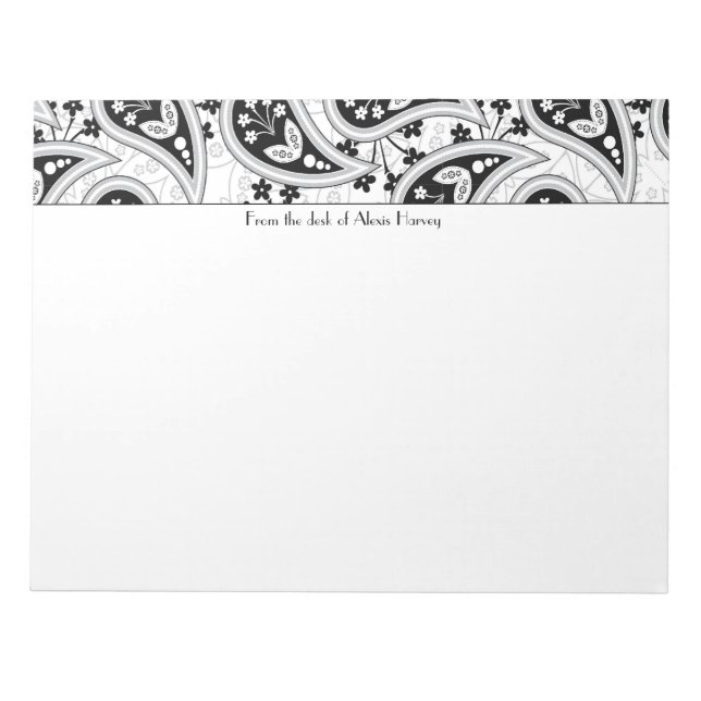Bloc-note Motif noir et blanc Paisley (Devant)