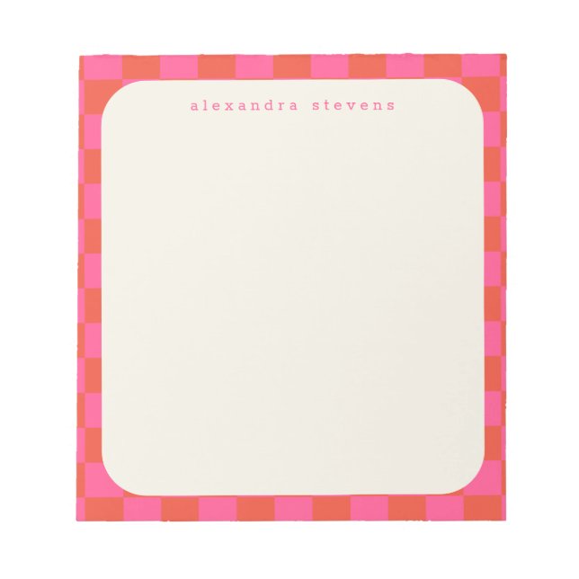 Bloc-note Motif Pink Checkerboard | Nom personnalisé (Devant)