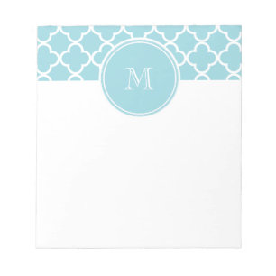 Bloc-note Motif Quatrefoil Bleu, Votre Monogramme