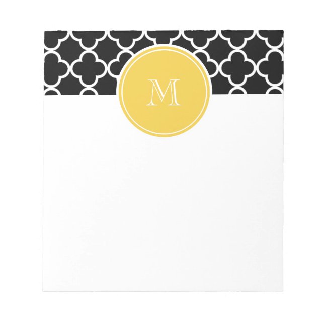 Bloc-note Motif Quatrefoil noir, Monogramme Jaune (Devant)