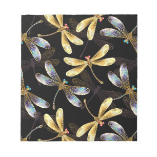 Bloc-note Motif sans couture avec libellules dorées