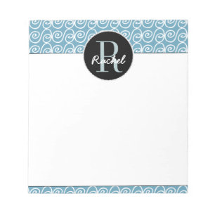 Bloc-note Motif tiré à la main sur Turquoise, Monogrammé