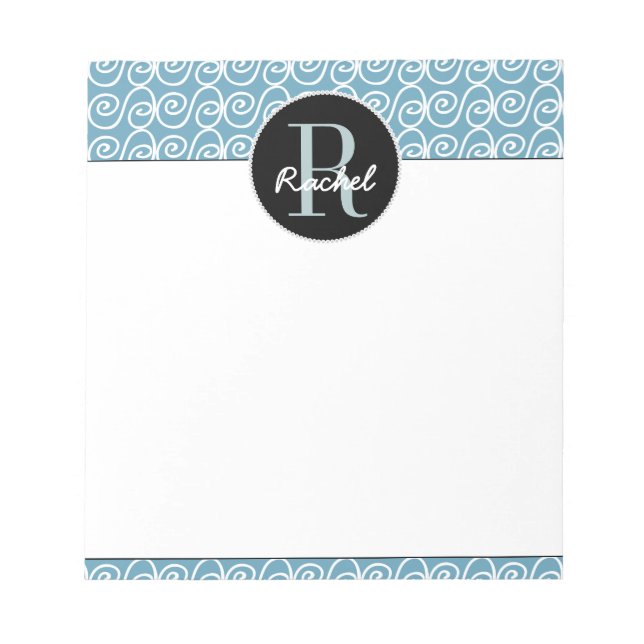 Bloc-note Motif tiré à la main sur Turquoise, Monogrammé (Devant)