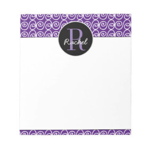 Bloc-note Motif tiré à la main sur violet, Monogrammé