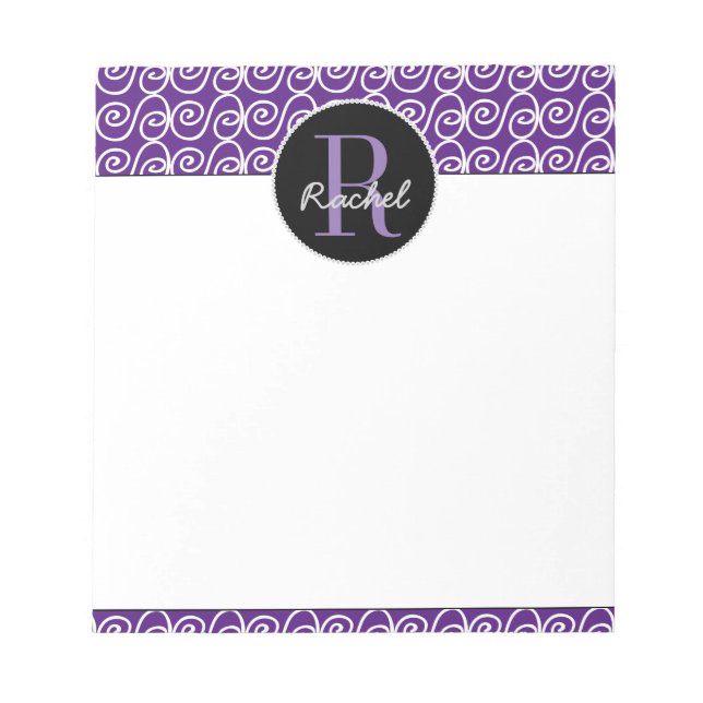 Bloc-note Motif tiré à la main sur violet, Monogrammé (Devant)