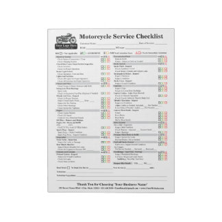 Bloc-note Motorcycle Service Checklist 8.5x11