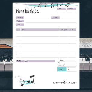 Bloc-note Music Teacher Theme Order Form/Invoice Notepad
