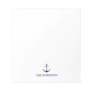Bloc-note Nautical Custom Boat Name Marine bleu ancre blanch