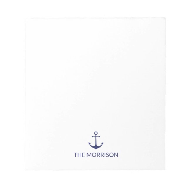 Bloc-note Nautical Custom Boat Name Marine bleu ancre blanch (Devant)