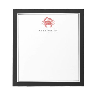 Bloc-note Nautical Personalized Notepad, Red Black Crab