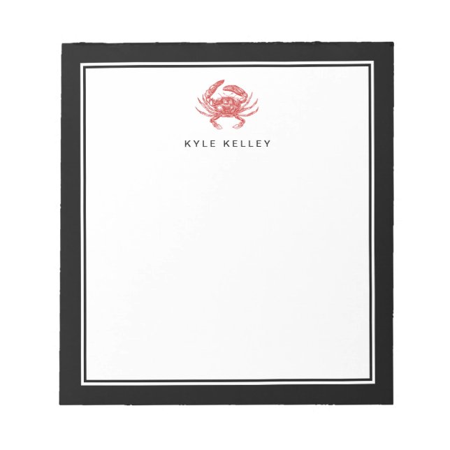 Bloc-note Nautical Personalized Notepad, Red Black Crab (Devant)