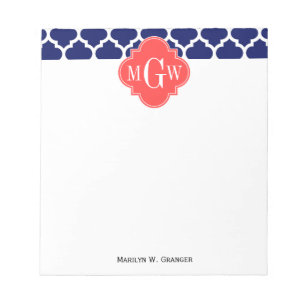 Bloc-note Navy Blanc Marocain #5 Corail Rouge 3 Initiale Mon