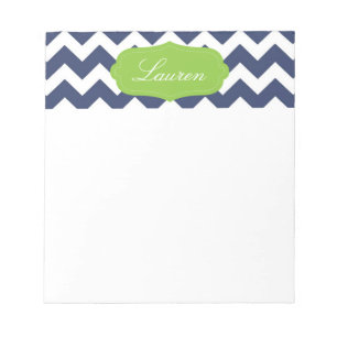 Bloc-note Navy blue chevron et green. monogramme