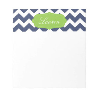 Bloc-note Navy blue chevron et green. monogramme