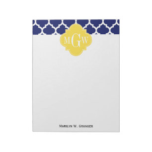 Bloc-note Navy Wht Moroccan #5 Pineapple 3 Initial Monogram