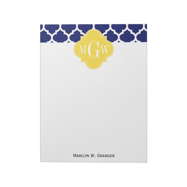 Bloc-note Navy Wht Moroccan #5 Pineapple 3 Initial Monogram (Tourné)