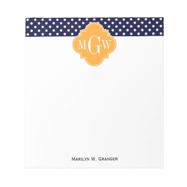 Bloc-note Navy Wt Polka Dot Cantaloupe Quatrefoil 3 monogram (Devant)