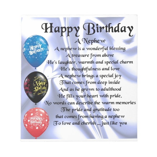 Bloc-note Nephew Poem - Joyeux anniversaire (Devant)