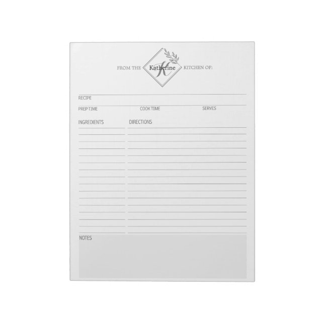 Bloc-note Nettoyer + Simple Monogramme Recette III Pages Blo (Tourné)
