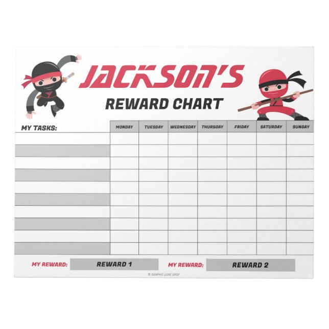 Bloc-note Ninja Red Black Reward Chart Tâches personnalisées (Devant)