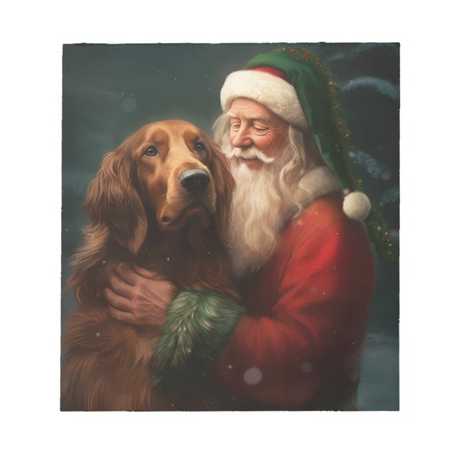 Bloc-note Noël festif du Père Noël de l'Irish Red Setter (Devant)