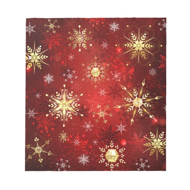 Bloc-note Noël Golden Snowflakes sur Arrière - plan rouge (Devant)