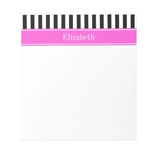 Bloc-note Noir blanc bande rose chaud Nom du ruban Monogramm (Devant)