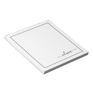 Bloc-note Noir Blanc moderne Script Girl Monogramme Nom