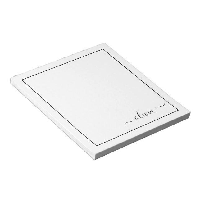 Bloc-note Noir Blanc moderne Script Girl Monogramme Nom (Incliné)