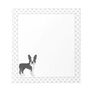 Bloc-note Noir Et Blanc Boston Terrier Cartoon Chien & Pâtes