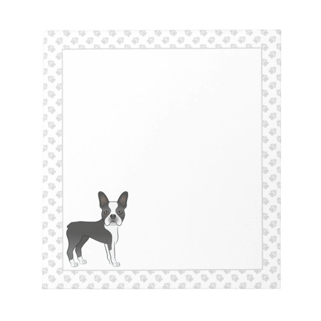 Bloc-note Noir Et Blanc Boston Terrier Cartoon Chien & Pâtes (Devant)