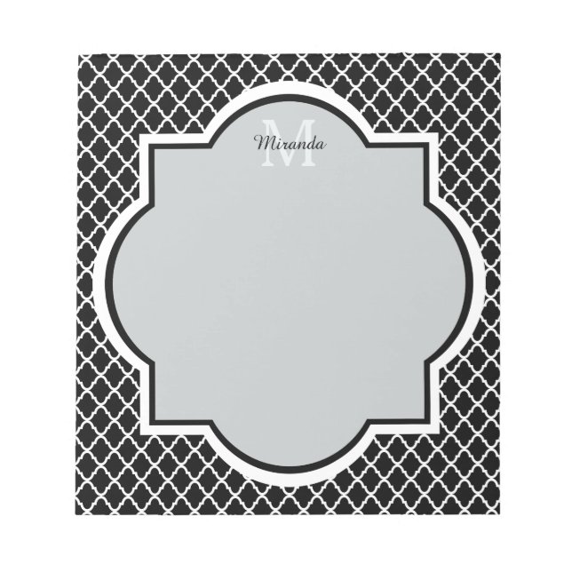 Bloc-note Noir et blanc moderne Quatrefoil Nom monogramme (Devant)