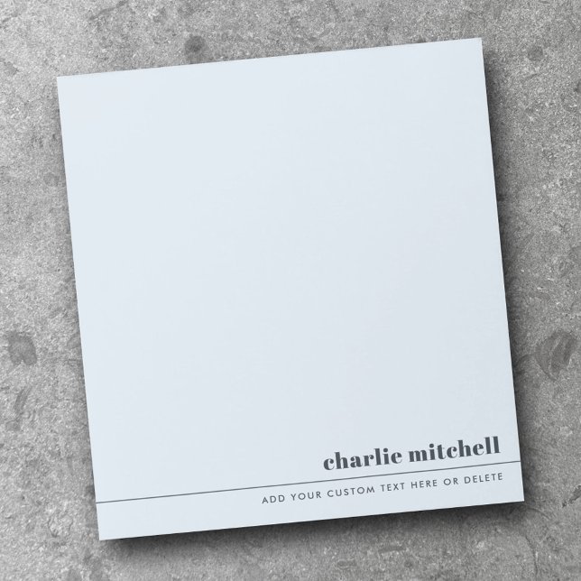 Bloc-note Nom bleu clair minimal moderne texte personnalisé (Modern minimal light dusty blue name custom text notepad)