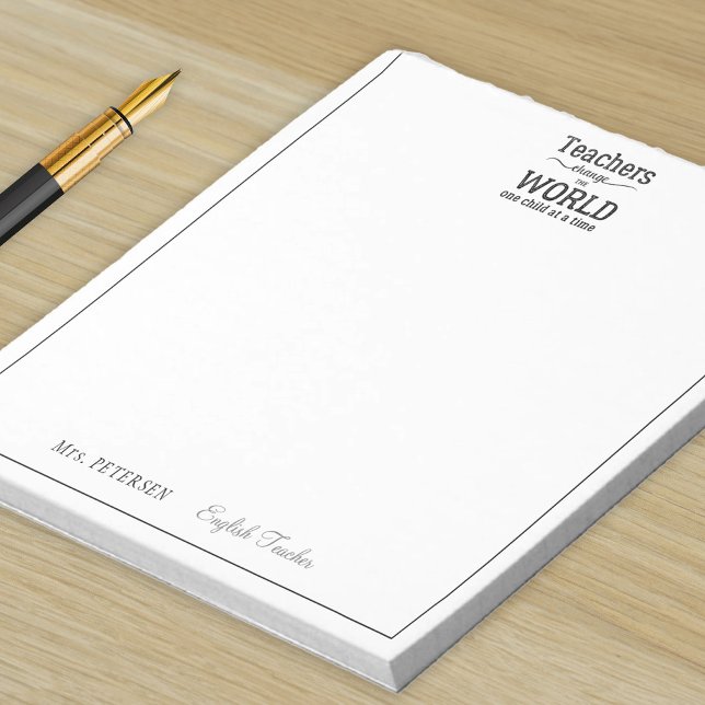 Bloc-note Nom de l'enseignant citation élégante cadre blanc  (Créateur téléchargé)