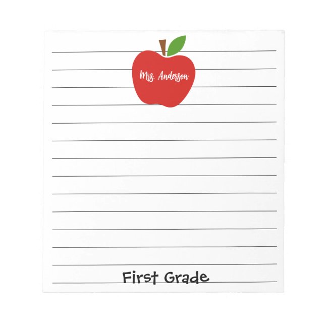 Bloc-note Nom de l'enseignant et pomme de qualité (Devant)