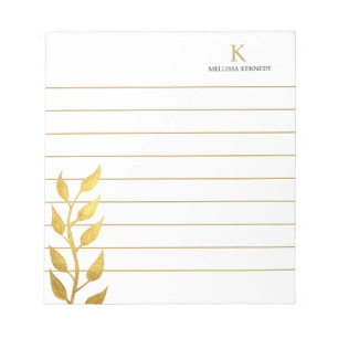 Bloc-note Nom du monogramme Golden Feuilles Gold Linked