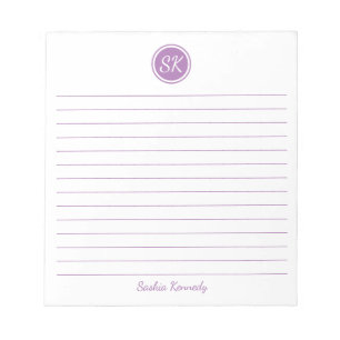 Bloc-note Nom du monogramme lié à la lavande simple et éléga