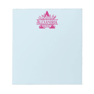 Bloc-note Nom du monogramme personnalisé minimaliste rose et