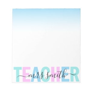Bloc-note Nom du script de l'enseignant Pink violet Aqua Omb