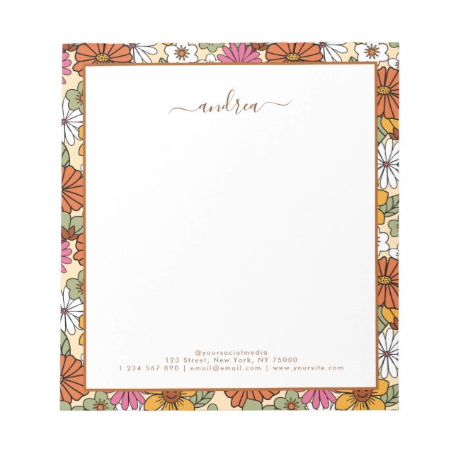 Bloc-note Nom du script super Retro Floral & Custom Business (Devant)