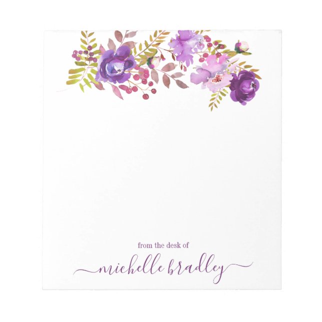 Bloc-note Nom Floral Violet Du Bureau De (Devant)